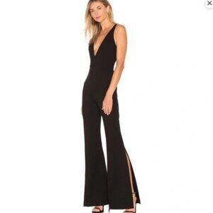 Amanda Uprichard | Black Plunge V Neck Black Norwood Split Hem Jumpsuit